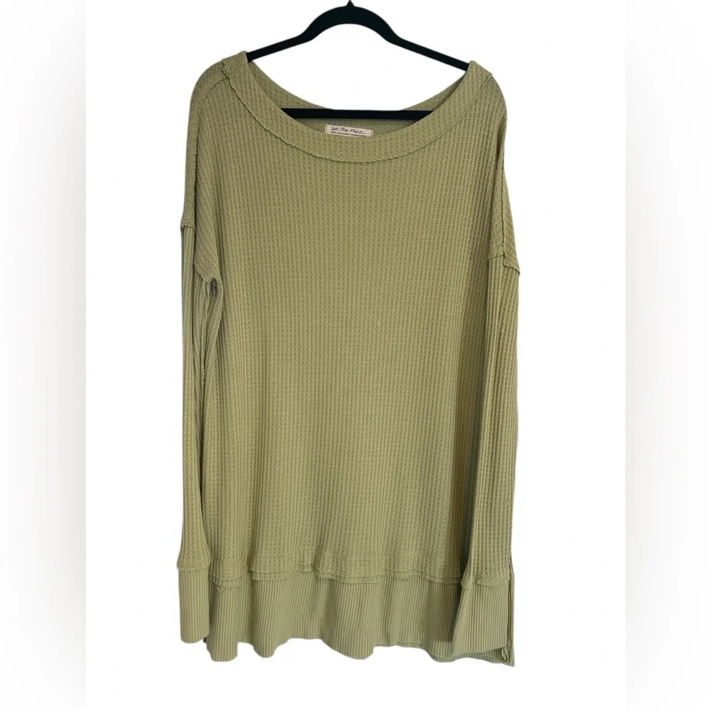 Free People We The Free North Shore Thermal Tunic Sage Green Waffle Knit- Size L - Picture 2 of 5
